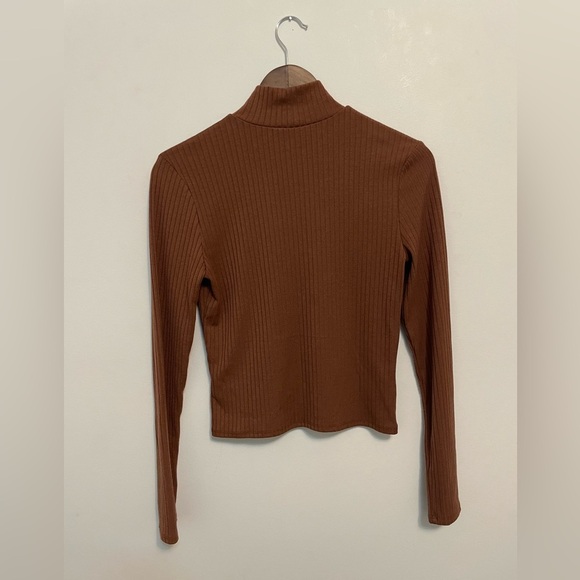 One Clothing Brown Ribbed High Neck Long Sleeve Top MEDIUM - Picture 2 of 4